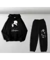 Jujutsu Kaisen Baskılı Siyah Oversize Kapüşonlu Sweatshirt & Eşofman Altı Unisex İkili Takım