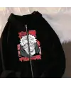 Jujutsu Kaisen Poster Baskılı Oversize Fermuarlı Siyah Unisex Kapüşonlu Hırka