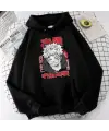 Jujutsu Kaisen Poster Baskılı Siyah Unisex Oversize Kapüşonlu Sweatshirt
