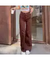 Kahverengi Bol Paça Jean Palazzo Wide Leg Kot Pantolon