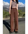 Kahverengi Bol Paça Jean Palazzo Wide Leg Kot Pantolon