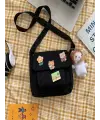 Kawaii Cep Detaylı Unisex Kanvas Siyah Omuz Çantası