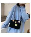 Kawaii Cep Detaylı Unisex Kanvas Siyah Omuz Çantası