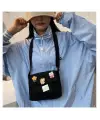 Kawaii Cep Detaylı Unisex Kanvas Siyah Omuz Çantası