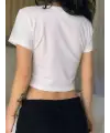 Kemer Boy I See You Baskılı Crop Bluz