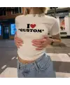Kemer Boy Y2k I Love Custom Baskılı Beyaz Crop