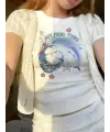 Kemer Boy Yunus Baskılı Crop Bluz