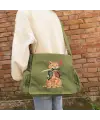 Killer Cat Baskılı Unisex Yeşil Postacı Çantası