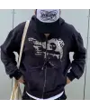 Killer Girl Vicinity Baskılı Baskılı Oversize Fermuarlı Siyah Unisex Kapüşonlu Hırka
