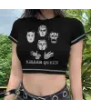 Killer Queen Baskılı Ters Dikiş Siyah Crop