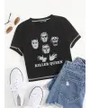 Killer Queen Baskılı Ters Dikiş Siyah Crop