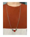 Kırmızı Kalpli Yarasa Kanatlı Zincirli Kolye