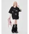 Y2k Cute Cat Beyaz Reglan Kol Oversize T-Shirt