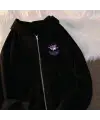 Kuromi Baskılı Oversize Fermuarlı Siyah Unisex Kapüşonlu Hırka