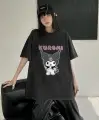 Kuromi Be Quiet Baskılı Vintage Yıkamalı Unisex Oversize Eskitme T-Shirt