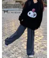 Kuromi Face Baskılı Siyah Unisex Oversize Kapüşonlu Sweatshirt