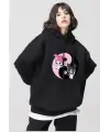Kuromi & Melody Siyah Kapüşonlu Sweatshirt