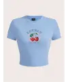 Lovelly Cherry Baskılı Crop Bluz