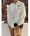 Margarita Baskılı Beyaz Kapşonlu Sweatshirt  Hoodie