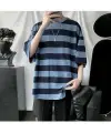 Kırmızı Siyah Çizgili Unisex Oversize T-Shirt