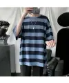 Kırmızı Siyah Çizgili Unisex Oversize T-Shirt