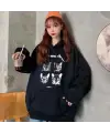 Meowtallica Baskılı Siyah Unisex Oversize Kapüşonlu Sweatshirt