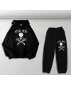 Metal Head Baskılı Siyah Oversize Kapüşonlu Sweatshirt & Eşofman Altı Unisex İkili Takım