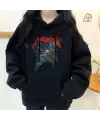 Metallica Baskılı Siyah Unisex Oversize Kapüşonlu Sweatshirt