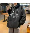 Metallica Skeleton Baskılı Oversize Fermuarlı Siyah Unisex Kapüşonlu Hırka