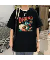 Ohana Baskılı Siyah Oversize Unisex T-Shirt