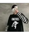 One Piece Baskılı Fake Sleeves Unisex Siyah T-Shirt