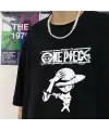 One Piece Baskılı Siyah Unisex Oversize T-Shirt