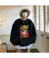 One Piece Monkey D Luffy Baskılı Siyah Unisex Oversize Bisiklet Yaka Sweatshirt
