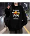One Piece Mugiwara Baskılı Siyah Unisex Oversize Kapüşonlu Sweatshirt