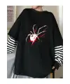 Örümcek Baskılı Unisex Fake Uzun Kollu Siyah T-Shirt