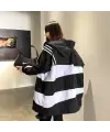 Oversize Çizgili Yağmurluk Ceket