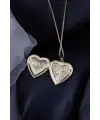 Özel  Gümüş Kaplama El Yapımı Fotoğraflı Içi Açılır, Kalp Biçimli, Kapaklı Zincirli Kolye