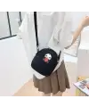 Panda With Heart Baskılı Fermuarlı Unisex Kanvas Siyah Omuz Çantası