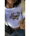 Powerpuff Girls Super Cute Baskılı Beyaz Crop