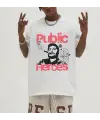 Public Heroes Baskılı Beyaz Unisex Oversize T-Shirt