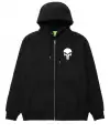 Punisher Baskılı Oversize Fermuarlı Siyah Unisex Kapüşonlu Hırka