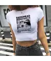 Radiohead Baskılı Beyaz Crop