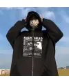 Radiohead Baskılı Oversize Fermuarlı Siyah Unisex Kapüşonlu Hırka