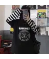 Ramones Logo Baskılı Fake Sleeves Unisex Siyah T-Shirt
