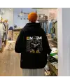 Rap Star Baskılı Siyah Unisex Oversize Kapüşonlu Sweatshirt