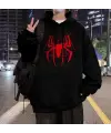 Red Spider Web Baskılı Siyah Unisex Oversize Kapüşonlu Sweatshirt