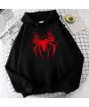 Red Spider Web Baskılı Siyah Unisex Oversize Kapüşonlu Sweatshirt