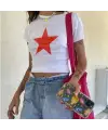 Red Star Baskılı Beyaz Crop