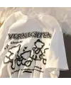 Retro Vernichten Baskılı Beyaz Unisex Oversize T-Shirt