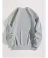 Ribbon Baskılı Gri Unisex Oversize Bisiklet Yaka Sweatshirt